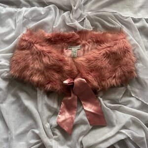 Newport News Faux Fur Shawl with Satin Bow Tie